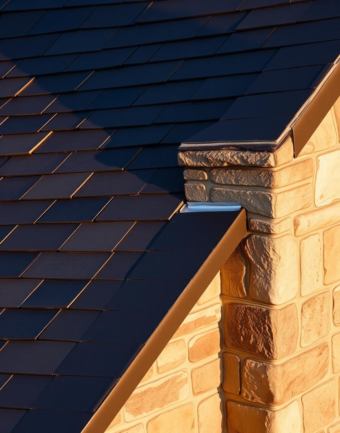Detail of expert lead flashing on a slate roof